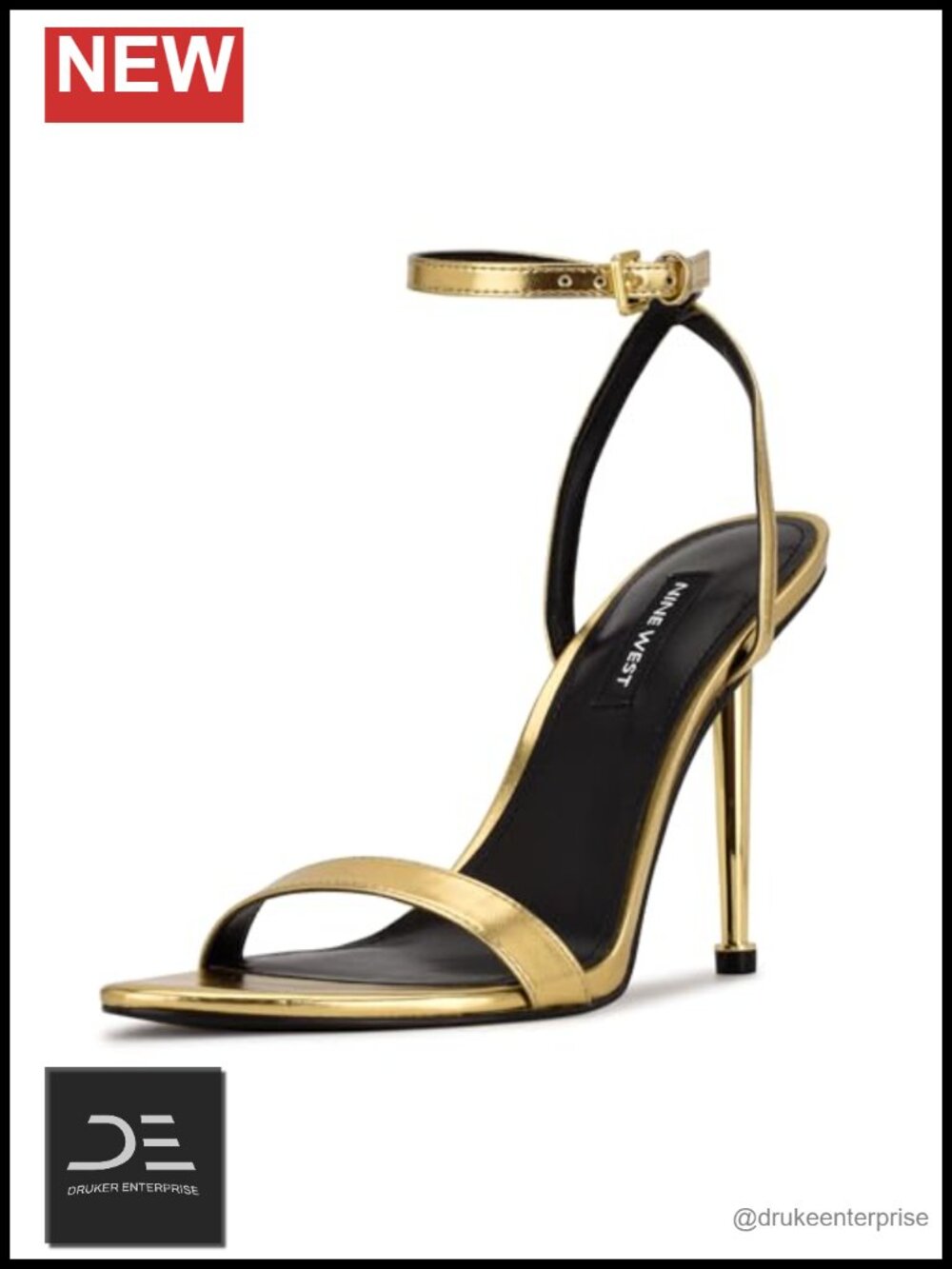 Nine West Reina Heeled Sandals, Stiletto Heel, Ankle Strap, Faux Leather, Open